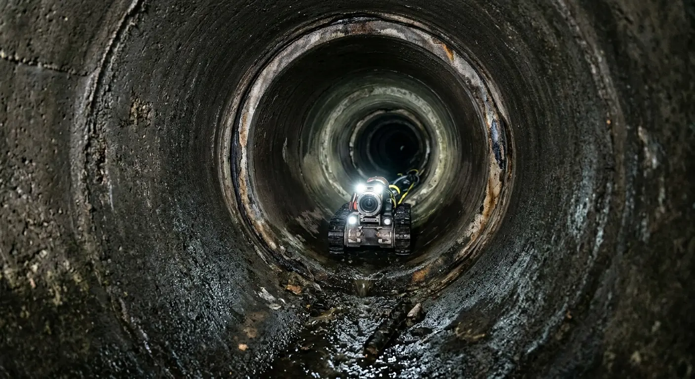 Robotic sewer camera inspecting pipe interior for Drain Snake Service in Stafford